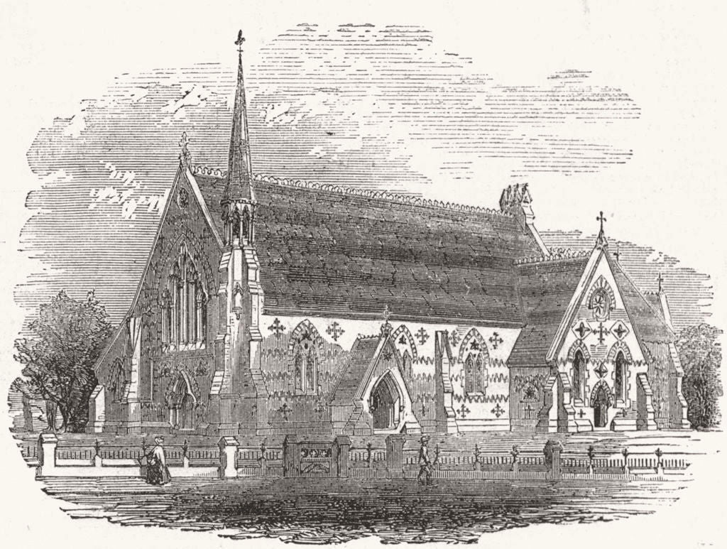 BEDS. Christ Church, Luton, Beds 1858 old antique vintage print picture